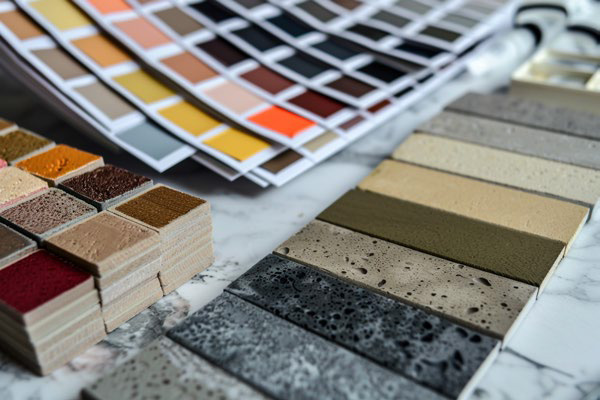 Colour swatches and textured finish samples
